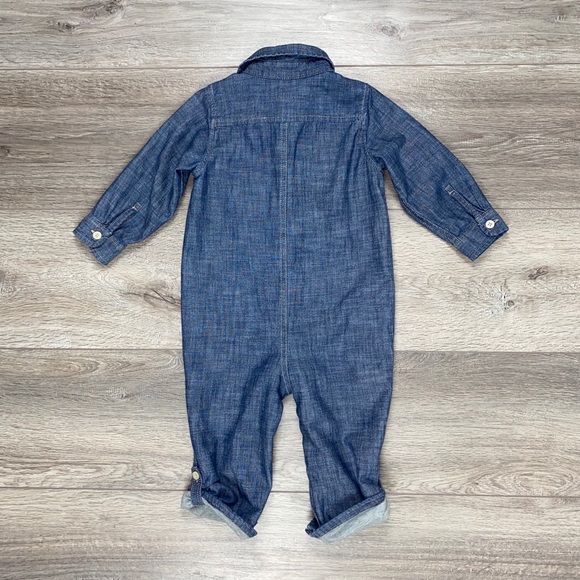 GAP Jersey Lined Button Down Denim Romper 18-24 Months GAP Denim Romper 18-24M - Picture 2 of 16